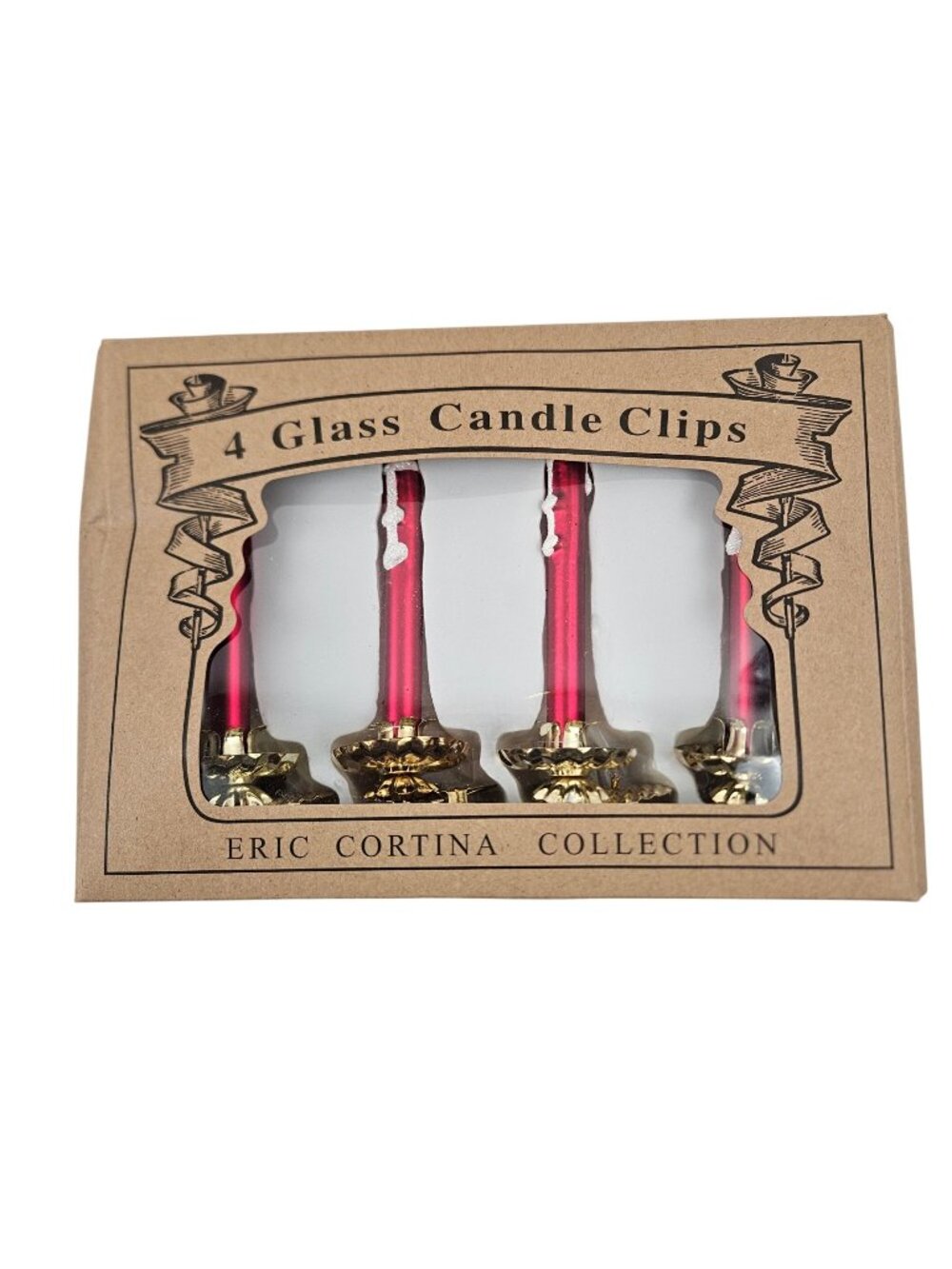 Eric Cortina Collection 4 Glass Candle Clips Red Gold Holiday Christmas RAZ